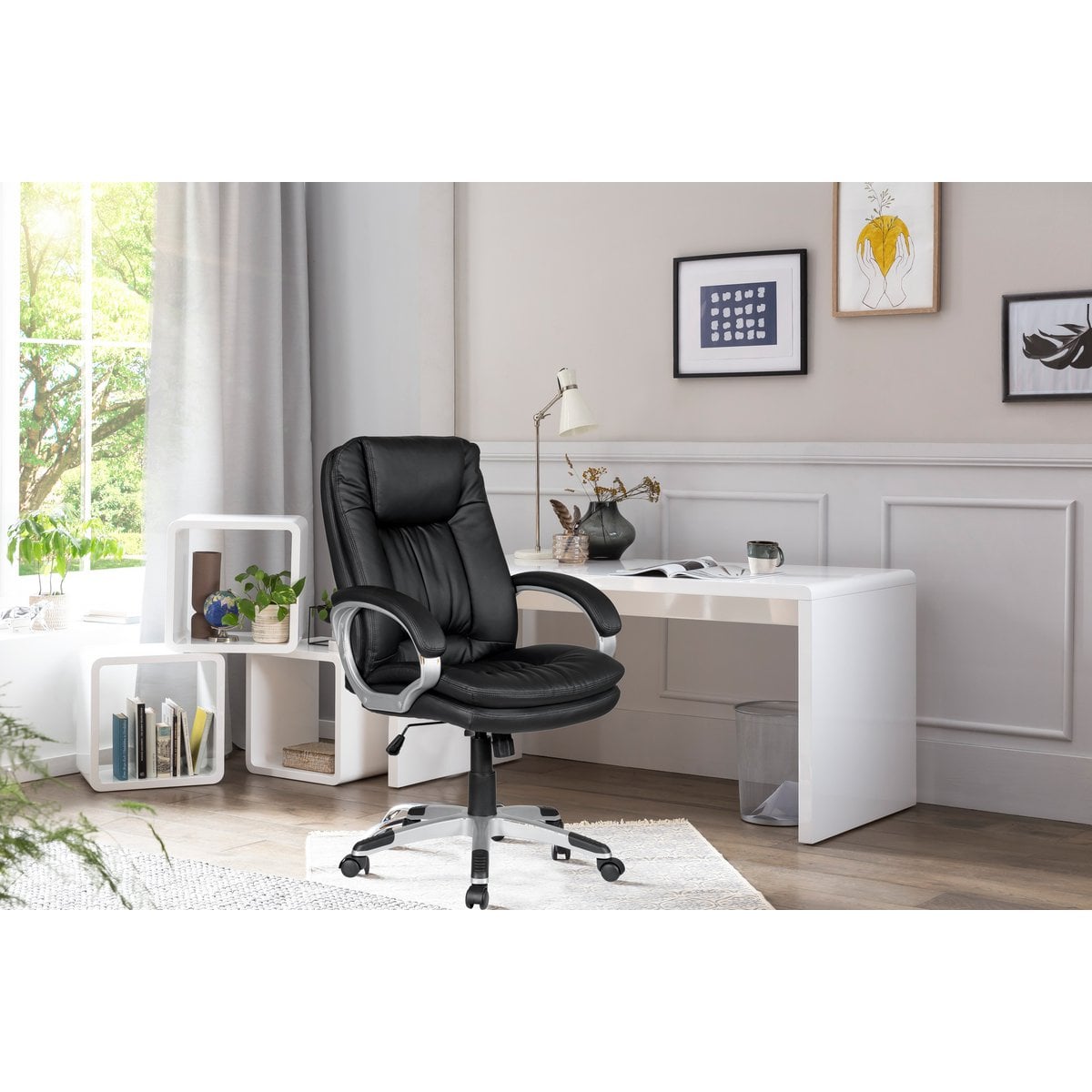 Bürostuhl in Lederoptik Schwarz mit Chromgestell | VIA X SELECTION