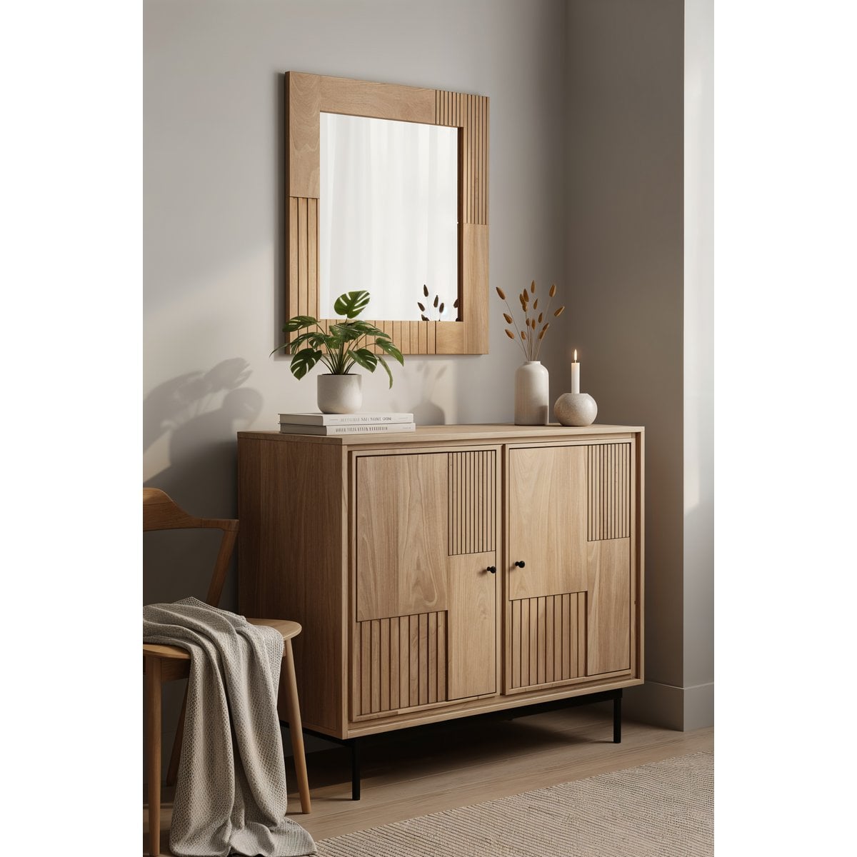 Wandspiegel mit Lamellenrahmen aus Mangoholz, 68 × 79 cm | VIA X SELECTION