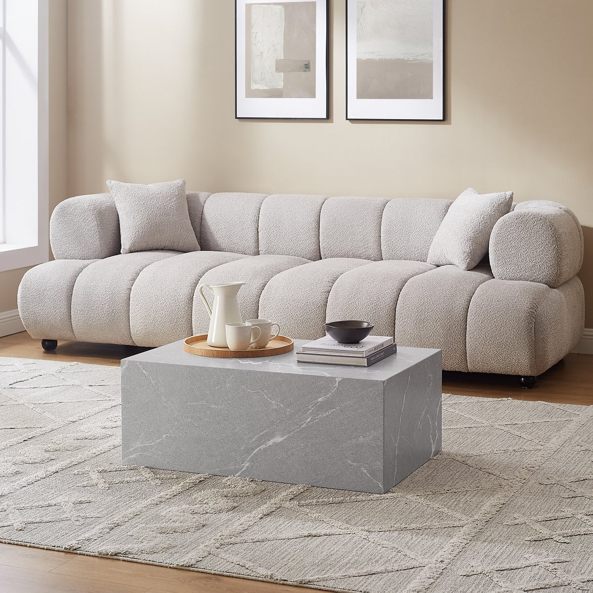 Couchtisch in grauer Marmoroptik, 90 × 60 × 35 cm | VIA X SELECTION