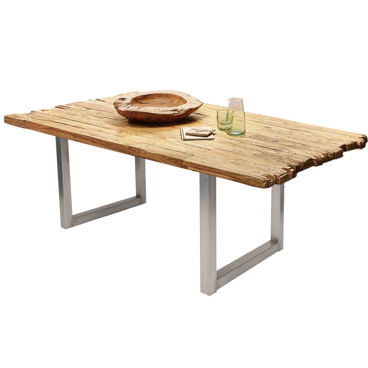 Esstisch Holzplatte silberfarbenes Metallgestell, 160 × 90 cm | VIA X SELECTION