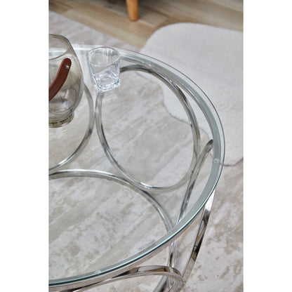 Runder Couchtisch aus Glas und Edelstahl mit Ringgestell, Ø, 80 × 40 cm | VIA X SELECTION