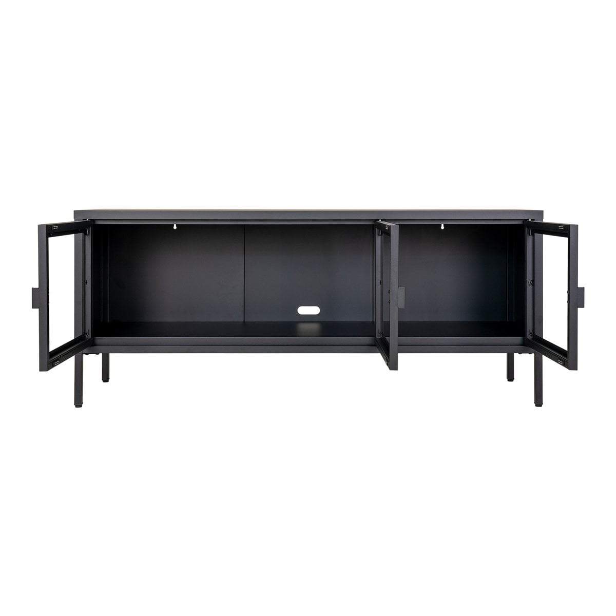 TV-Lowboard aus schwarzem Stahl mit 3 Glastüren, 130 × 40 × 55 cm | VIA X SELECTION