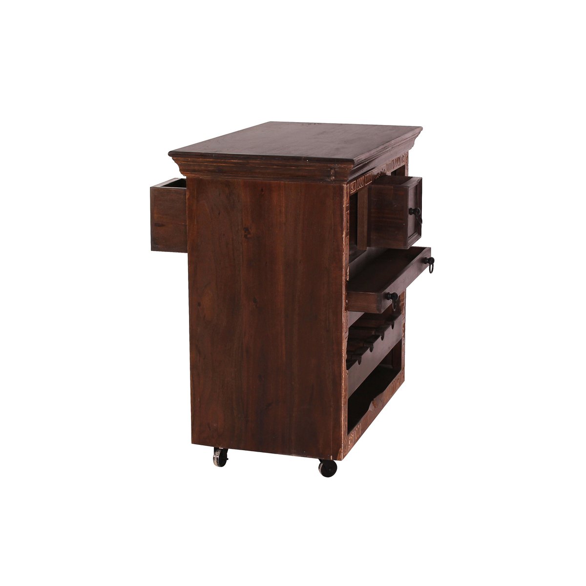 Servierwagen aus Altholz mit Flaschenfach, 78 × 48 × 85 cm | VIA X SELECTION