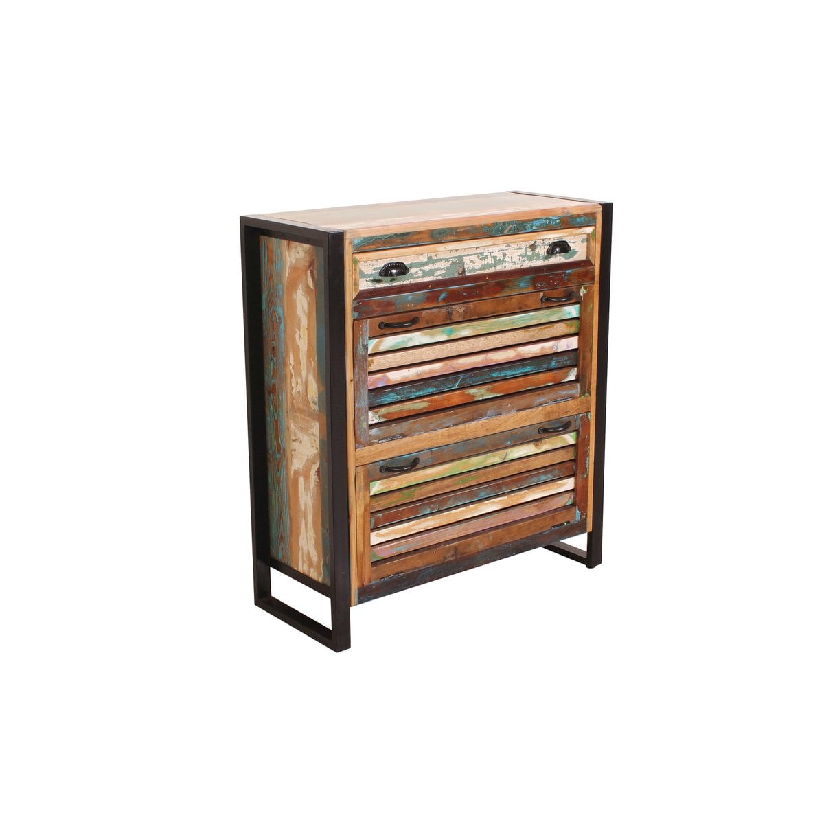 Schuhschrank aus Altholz bunt mit 2 Klappen, 35 × 85 × 96 cm | VIA X SELECTION
