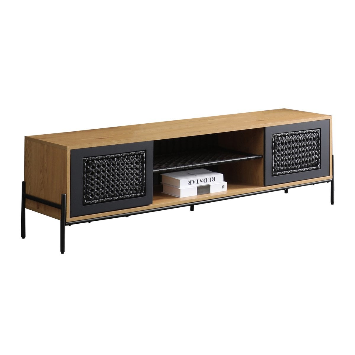 Lowboard natur/schwarz mit Polyrattanfront, 40 × 161 × 47 cm | VIA X SELECTION