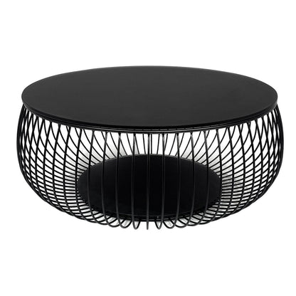Runder Couchtisch mit schwarzer Glasplatte und Drahtgestell, Ø, 86 × 35 cm | VIA X SELECTION