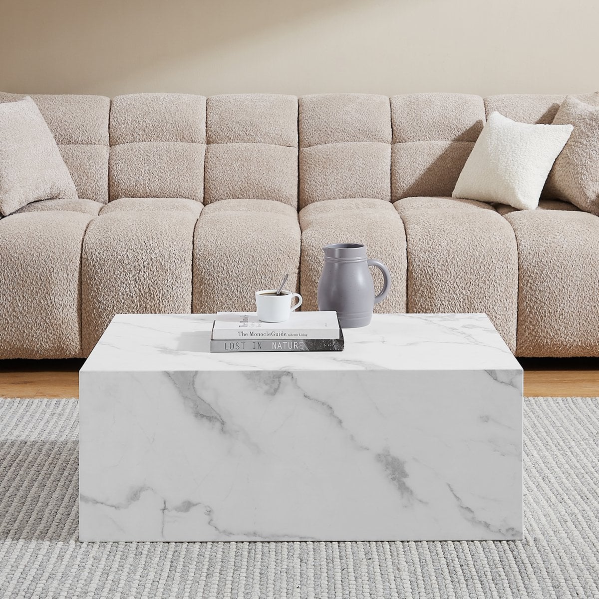 Couchtisch in weißer Marmoroptik, 90 × 60 × 35 cm | VIA X SELECTION