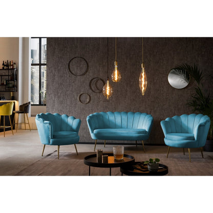 Muschelsessel aus Samt blau mit goldfarbenem Gestell | VIA X SELECTION