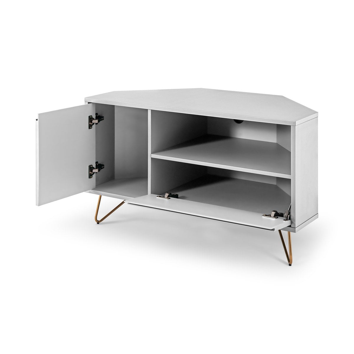 TV-Ecklowboard in Weiß mit goldfarbenen Metallbeinen, 100 × 50 × 58 cm | VIA X SELECTION