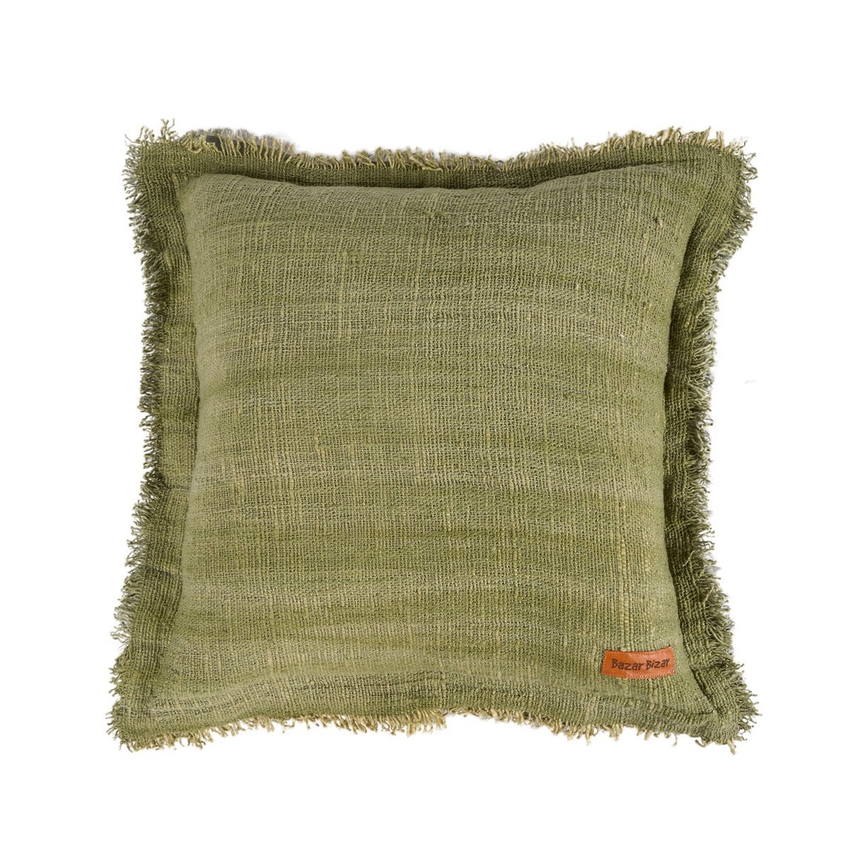 Kissenbezug aus Baumwolle in Grün mit Fransen, 50 × 50 cm | VIA X SELECTION