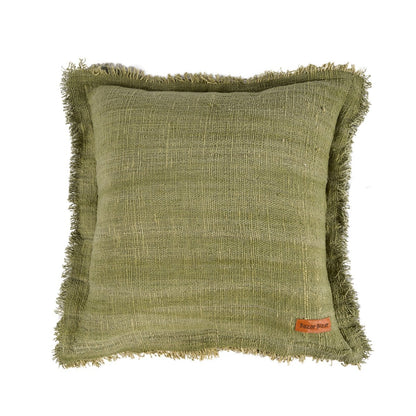 Kissenbezug aus Baumwolle in Grün mit Fransen, 50 × 50 cm | VIA X SELECTION