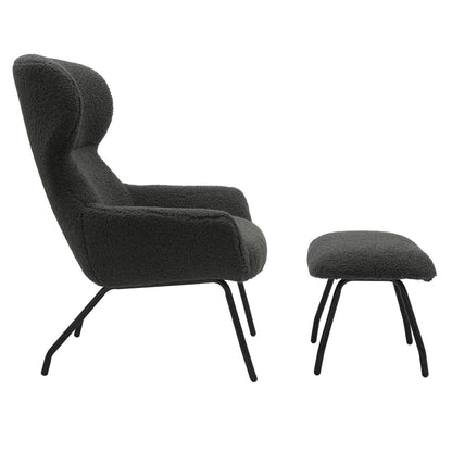 Sessel mit Hocker in Teddyfell-Optik anthrazit | VIA X SELECTION
