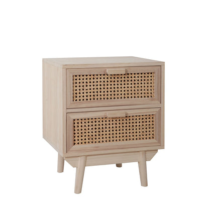 Nachttisch mit Rattangeflecht und zwei Schubladen, 42 × 36 × 50 cm | VIA X SELECTION