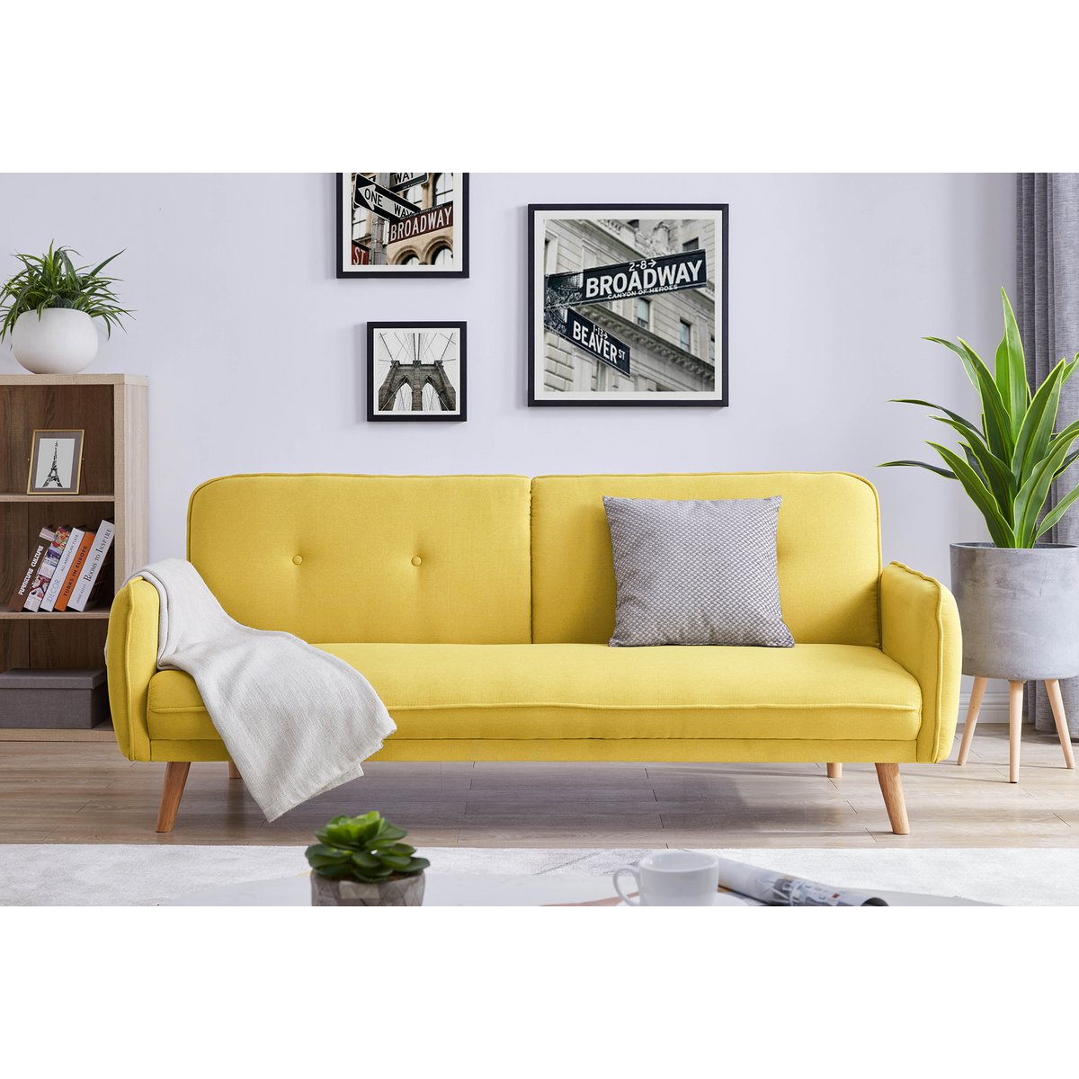 3-Sitzer-Sofa aus gelbem Strukturstoff mit Schlaffunktion | VIA X SELECTION