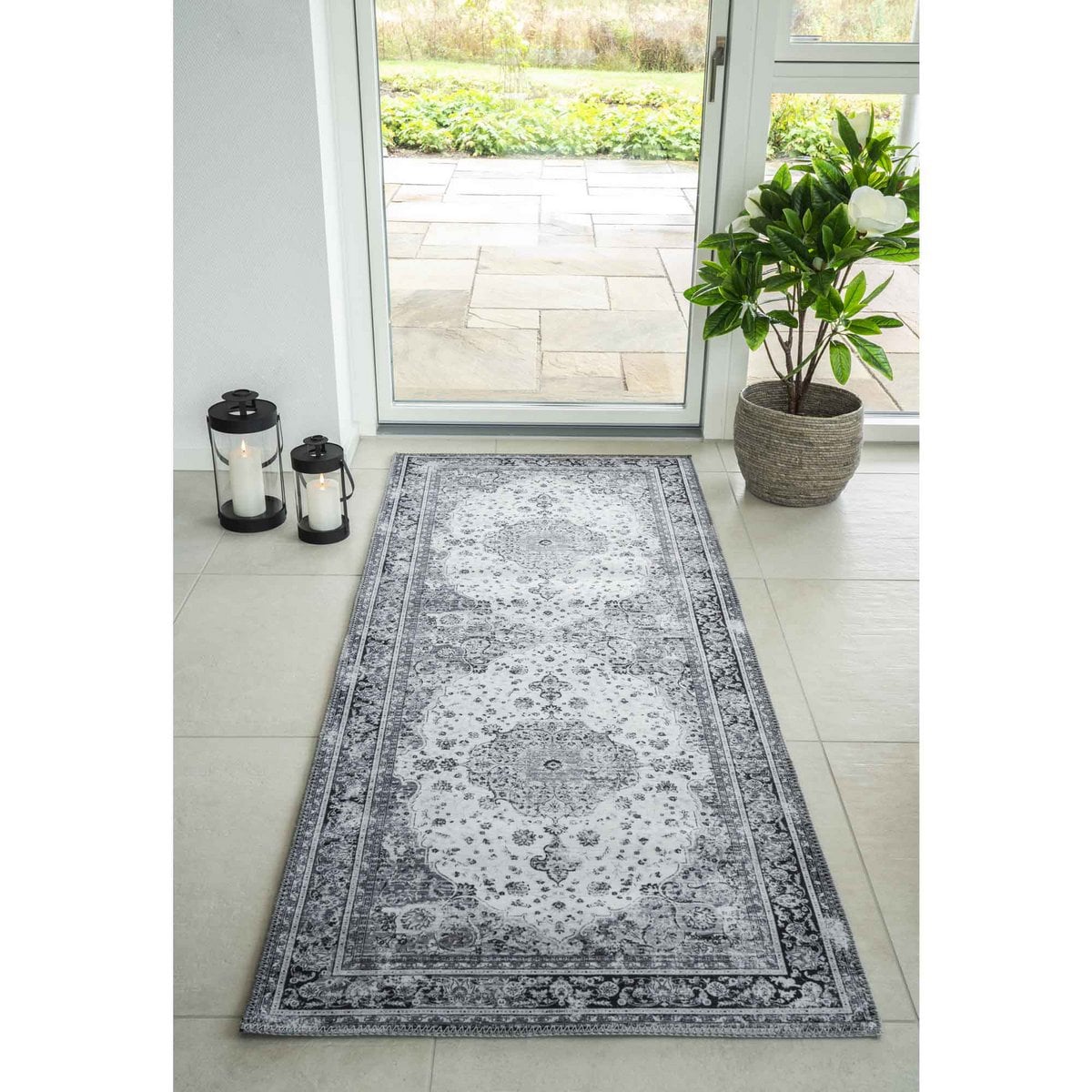 Läufer aus Chenille-Polyester schwarz-weiß, 80 × 200 cm | VIA X SELECTION