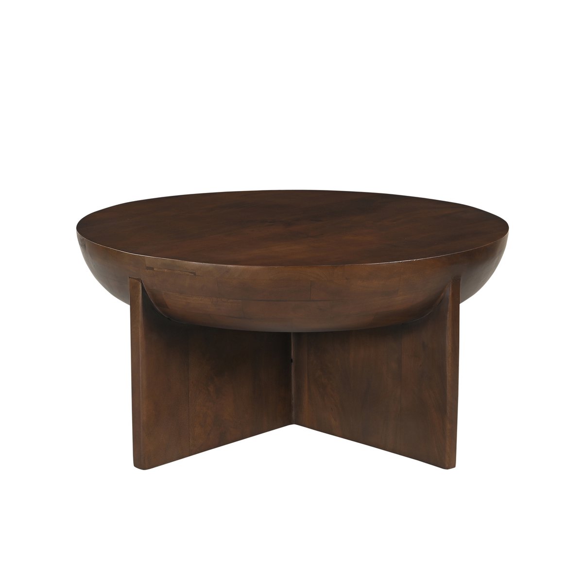 Runder Couchtisch aus Mangoholz mit halbrunder Form, Ø, 90 × 42 cm | VIA X SELECTION