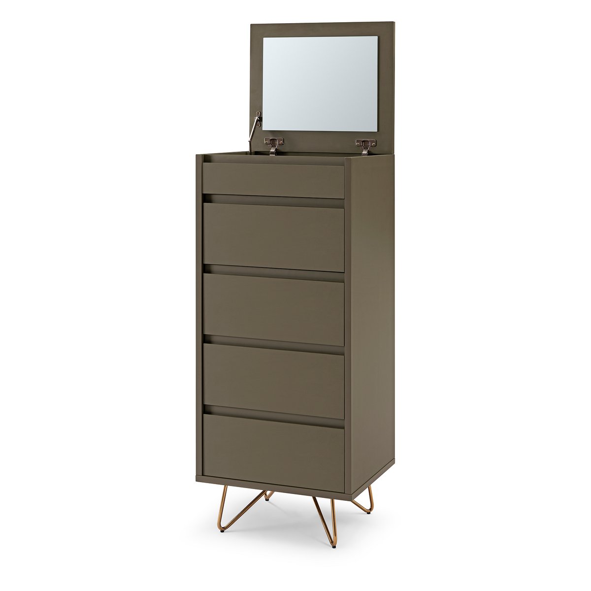 Hochkommode grau mit Spiegelklappe, 40 × 45 × 110 cm | VIA X SELECTION